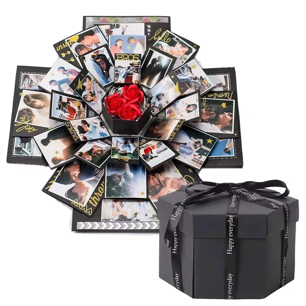 DIY Hexagonal Photo Album Box Scrapbook Lovely Surprise Explosion Couple Box Love Memory Anniversary Valentine'S Day Love Gift