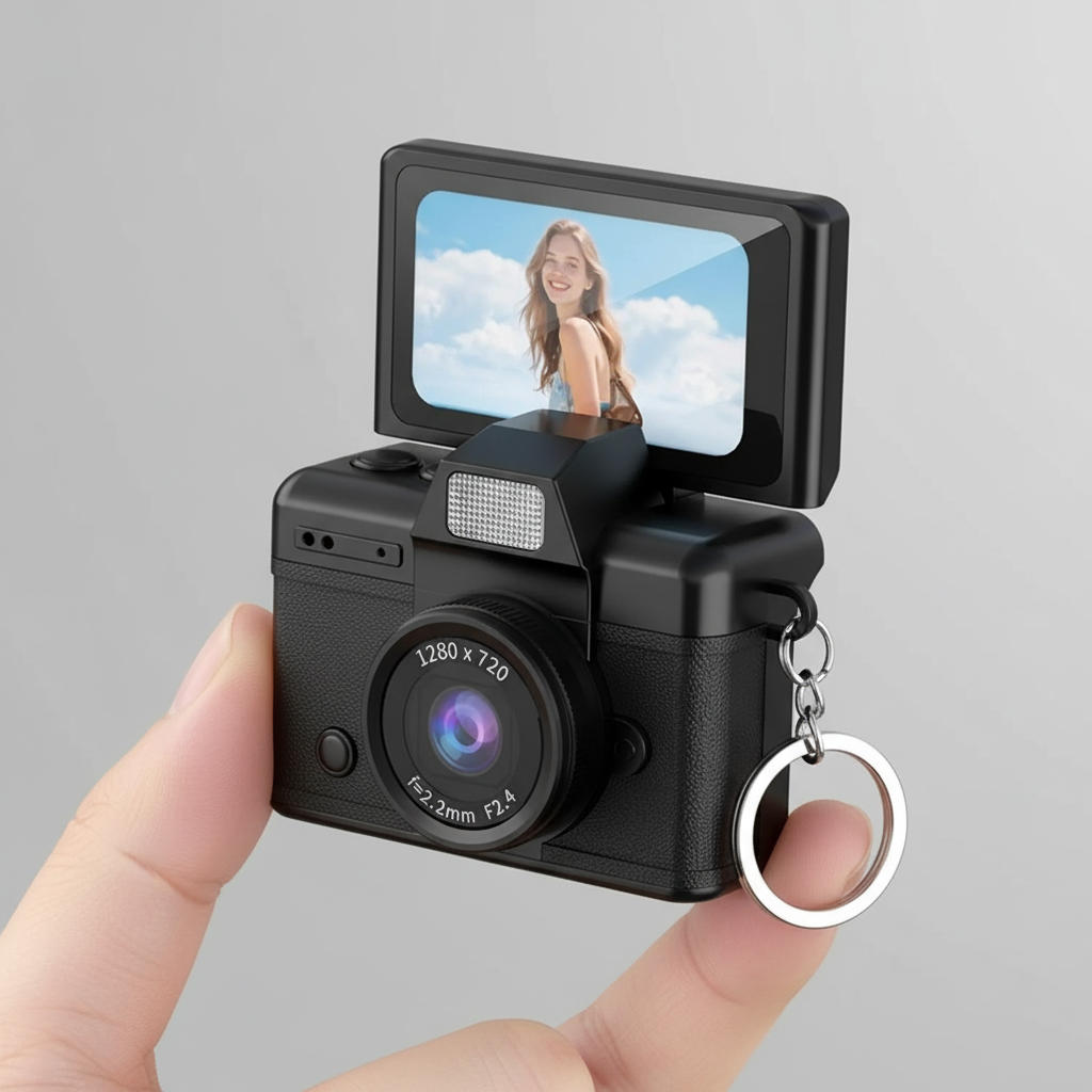 Flip-Screen Mini Digital Camera + Retro Keychain 