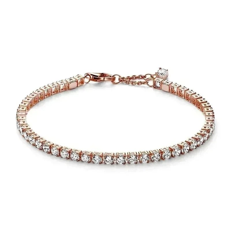 New 925 Sterling Silver Tennis Crystal Bracelet Sparkling Luxury Women'S Jewelry Zircon Water Bracelet Wedding Surprise Gift