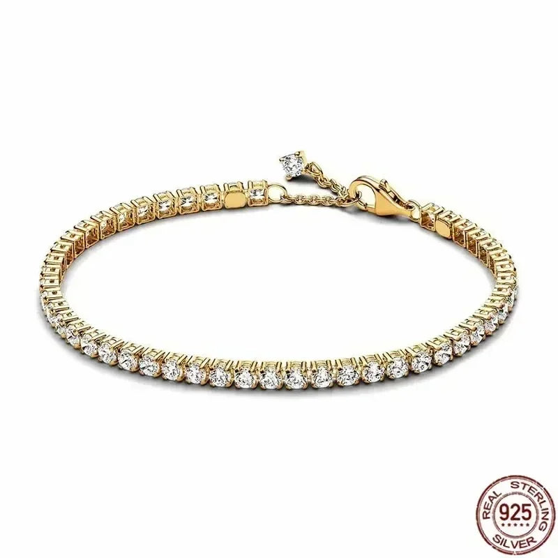 New 925 Sterling Silver Tennis Crystal Bracelet Sparkling Luxury Women'S Jewelry Zircon Water Bracelet Wedding Surprise Gift