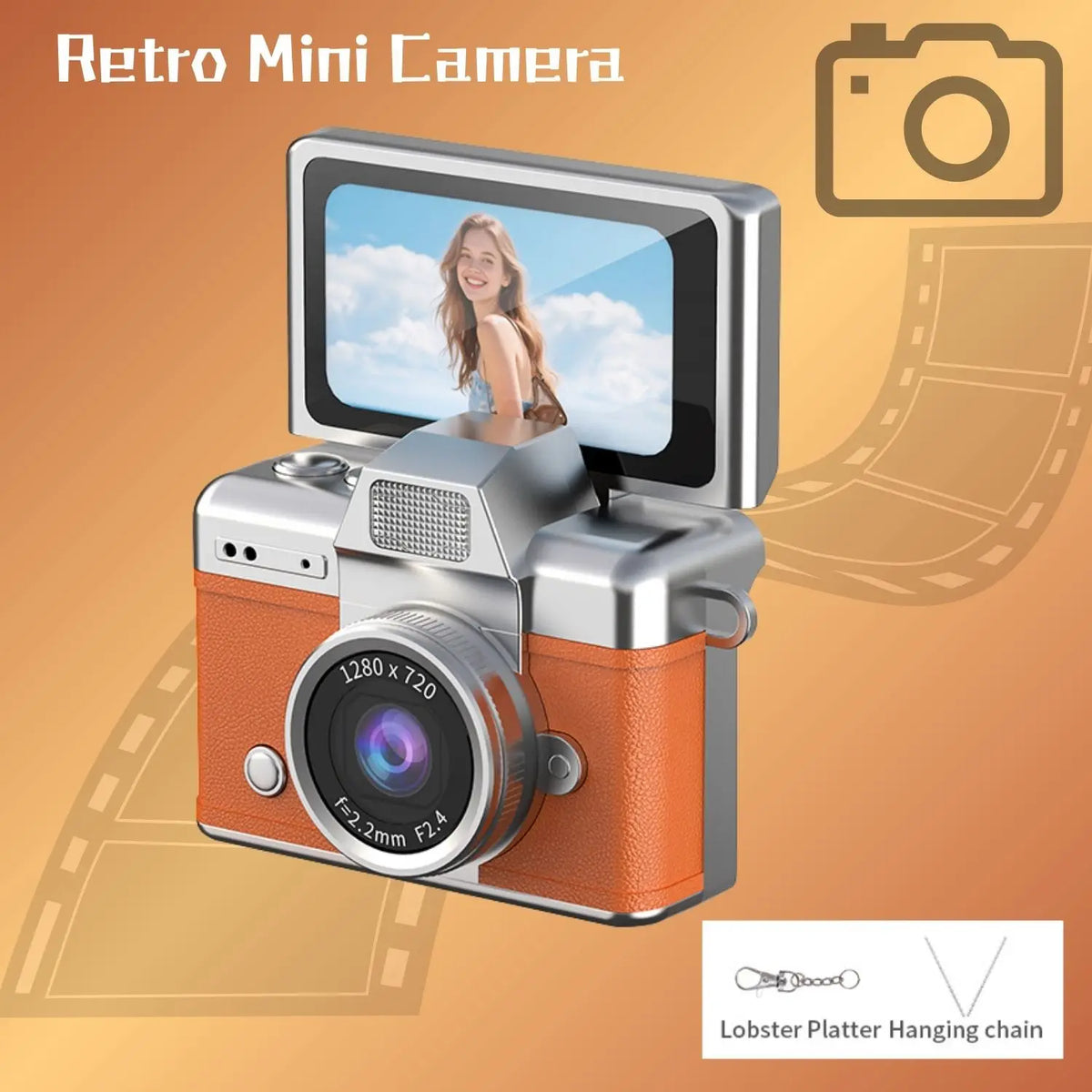 Flip-Screen Vintage Thumb Camera Selfie Flash with Keychain Compact HD Camera Fashion Accessory Special Mini Camera Gift Set