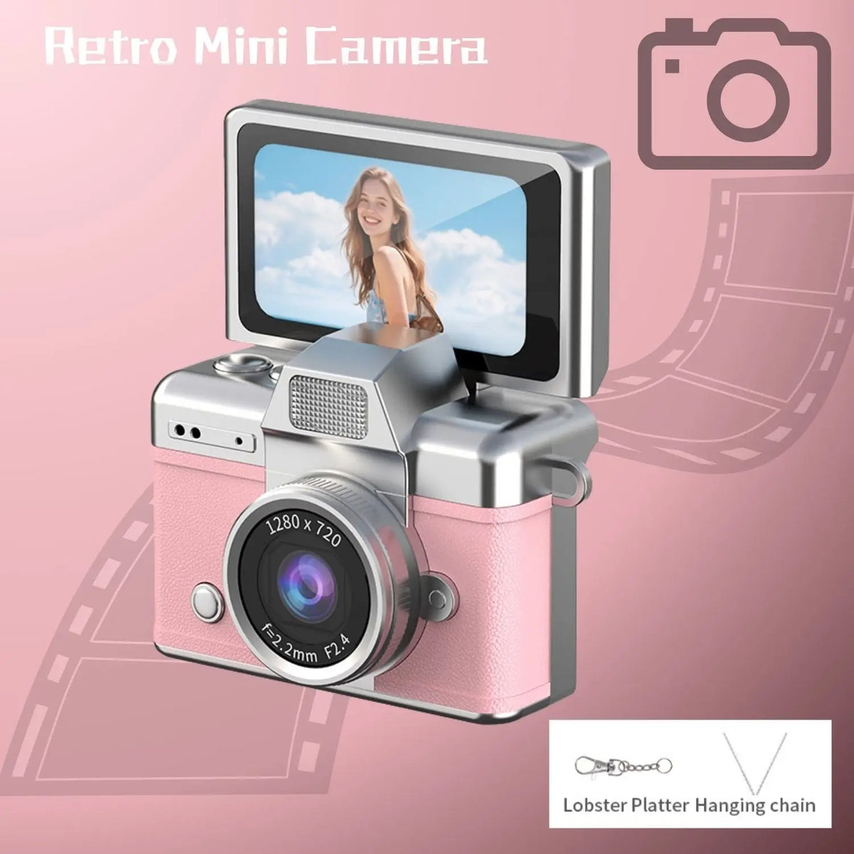 Flip-Screen Vintage Thumb Camera Selfie Flash with Keychain Compact HD Camera Fashion Accessory Special Mini Camera Gift Set