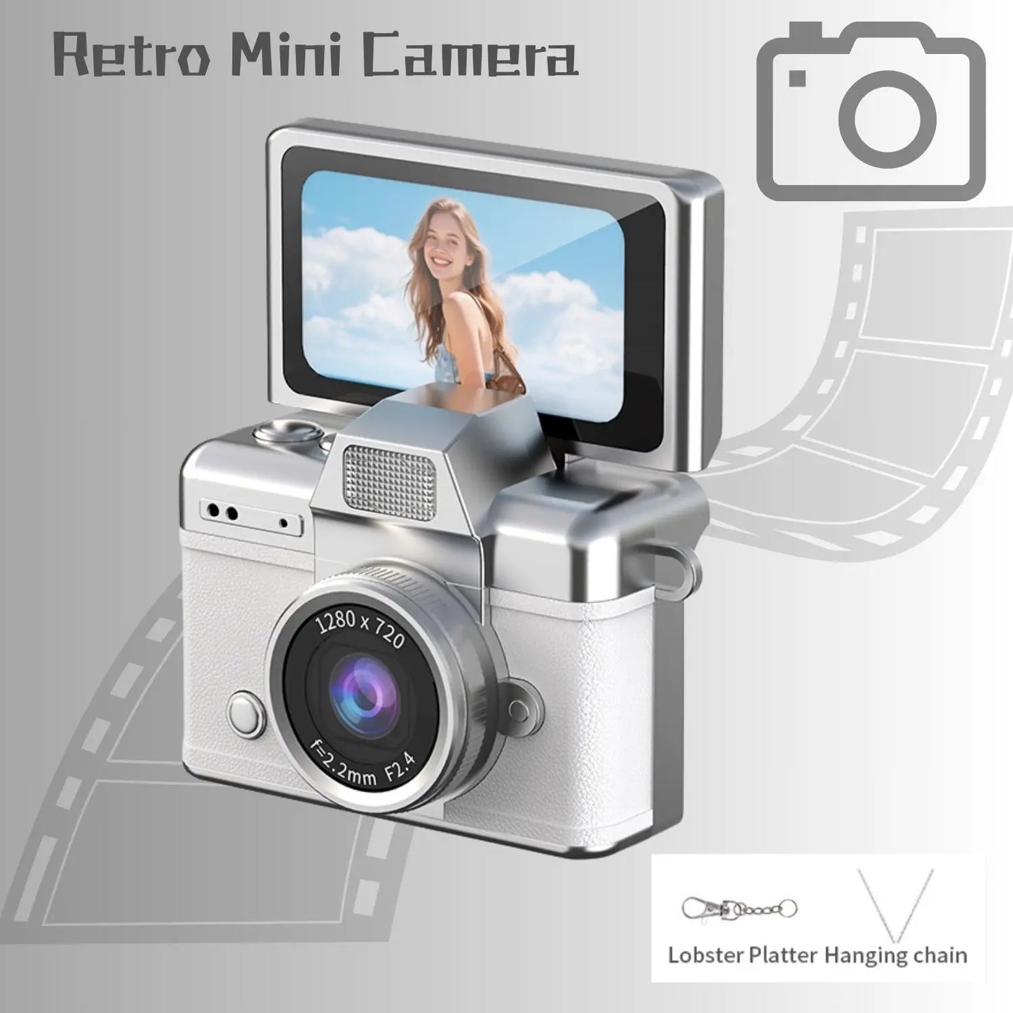 Flip-Screen Vintage Thumb Camera Selfie Flash with Keychain Compact HD Camera Fashion Accessory Special Mini Camera Gift Set