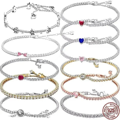 New 925 Sterling Silver Tennis Crystal Bracelet Sparkling Luxury Women'S Jewelry Zircon Water Bracelet Wedding Surprise Gift