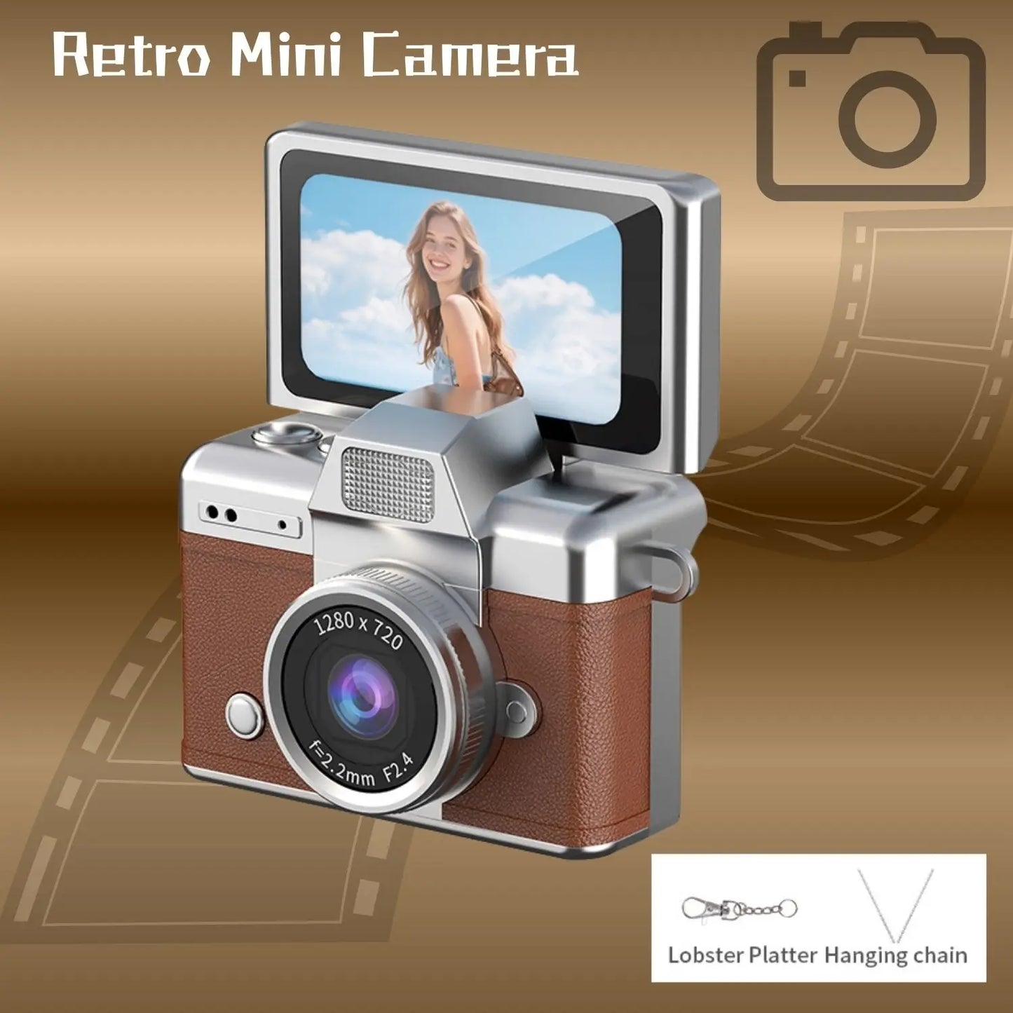 Flip-Screen Vintage Thumb Camera Selfie Flash with Keychain Compact HD Camera Fashion Accessory Special Mini Camera Gift Set