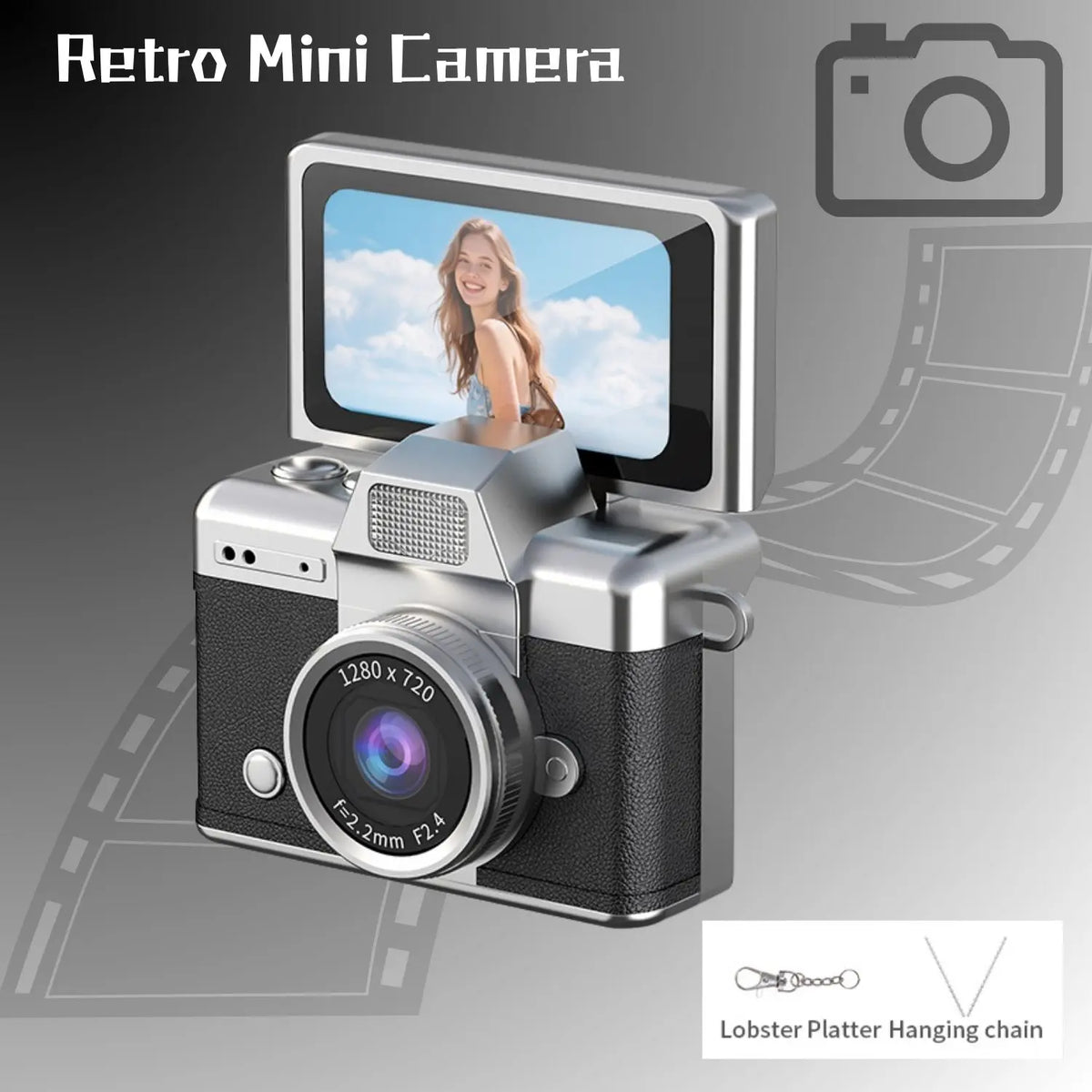 Flip-Screen Vintage Thumb Camera Selfie Flash with Keychain Compact HD Camera Fashion Accessory Special Mini Camera Gift Set